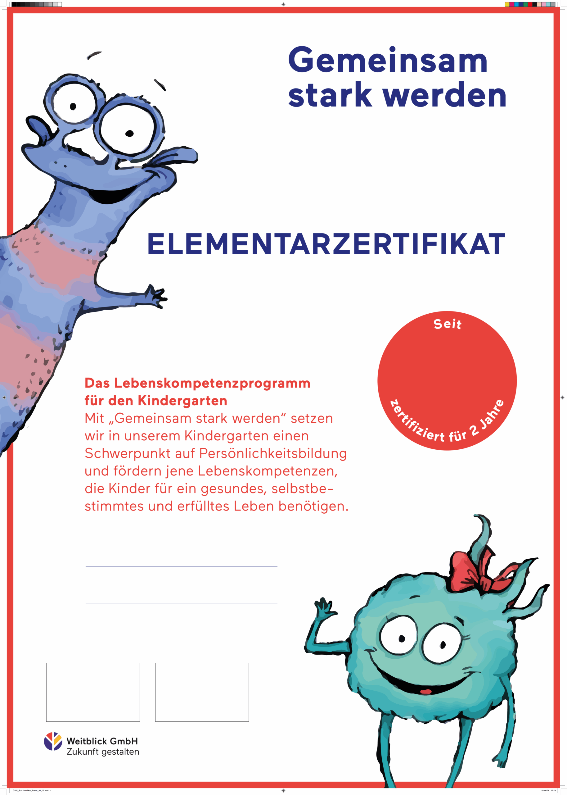 Muster des Elementarzertifikats von Gemeinsam stark werden
