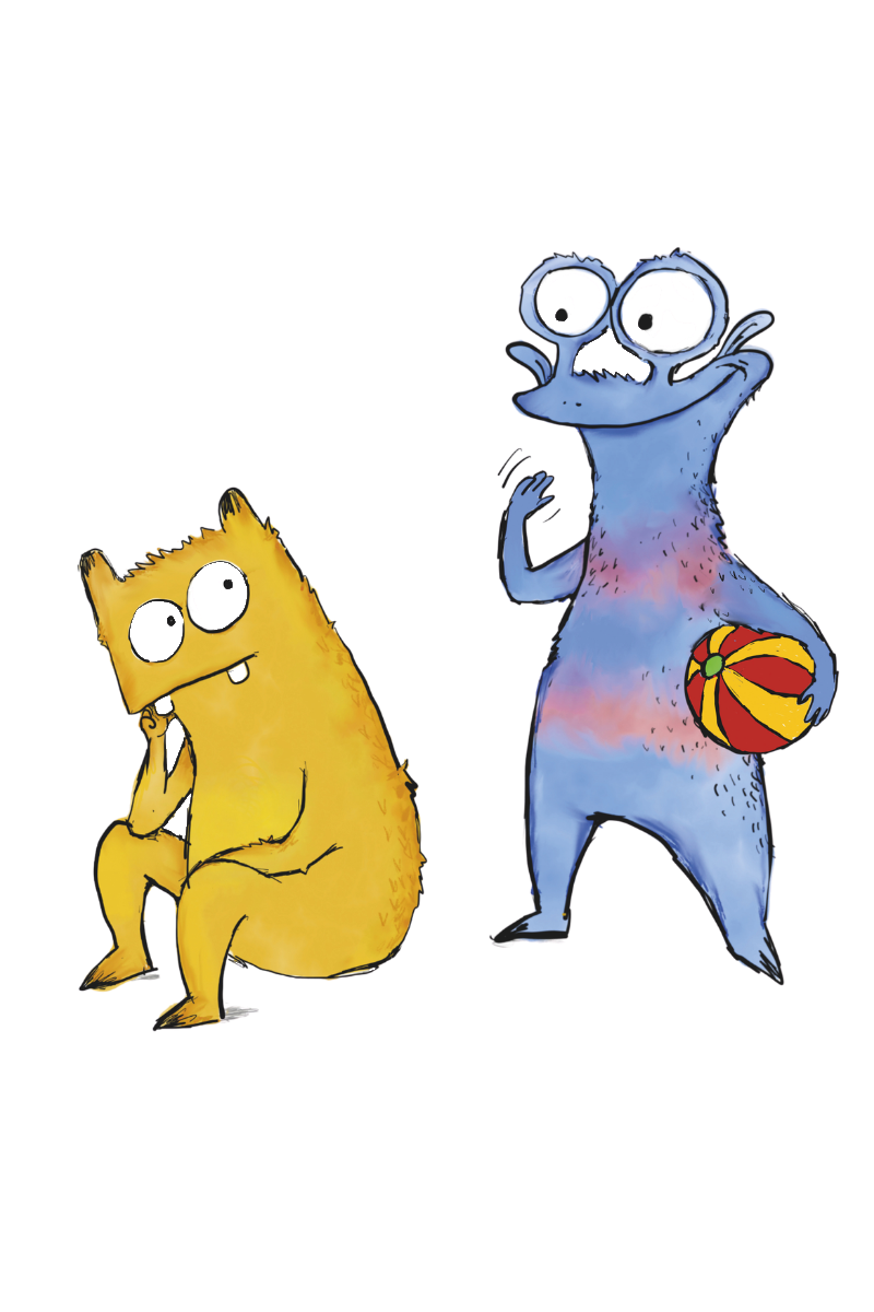 Braunes und blau gestreiftes Monster zeigen Langeweile