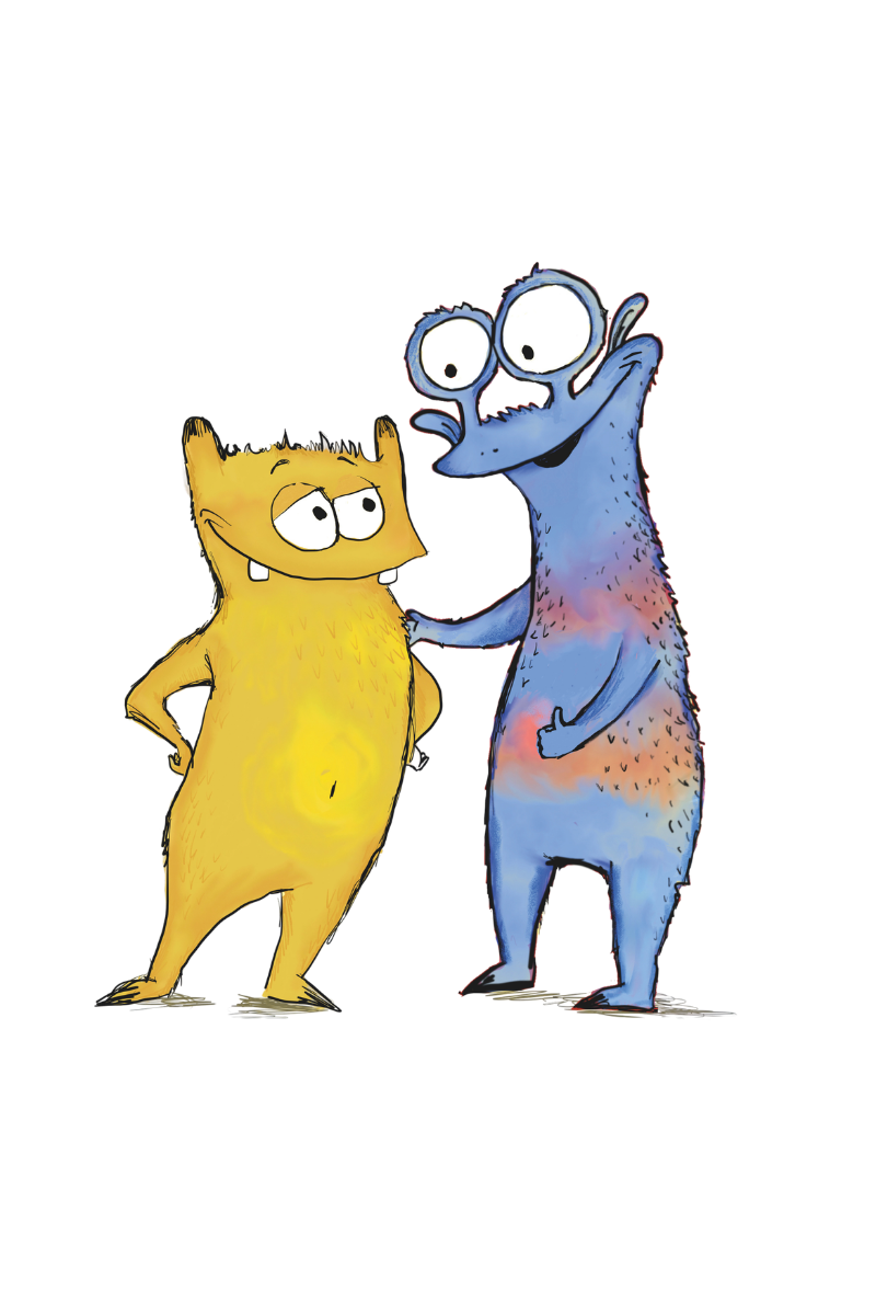 Braunes, blaues und pink gestreiftes Monster zeigen Stolz