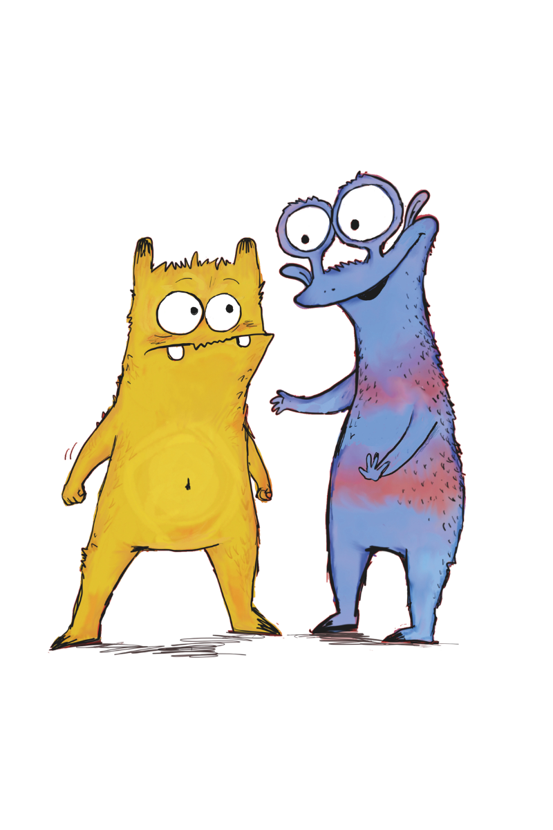 Braunes, blaues und pink gestreiftes Monster zeigen Wut